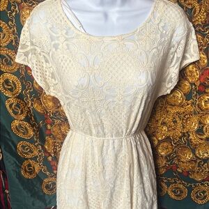 Anthropologie Cream Lace Maxi Dress